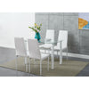 Modern Clear Glass Dining Table and 4 Padded Chairs Set in White Home Furniture