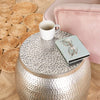 Hammered Silver Side Table - Round Iron Hammered Effect Finish End SR