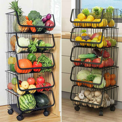 VEGETABLE FRUIT STORAGE 5 TIER KITCHEN STACKING STACKABLE BASKET RACK