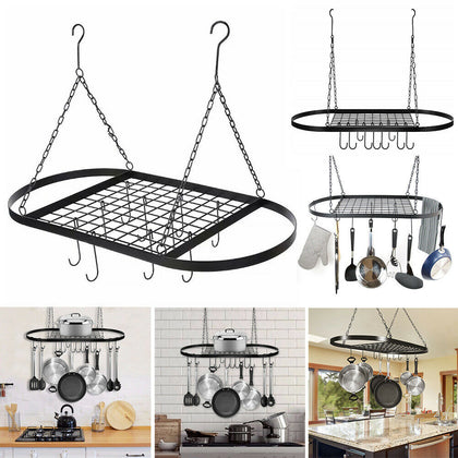 Oval Kitchen Iron Pot Rack Ceiling Hanging Cookware Storage Pan Holder Hanger UK