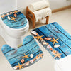 3Pcs Bathroom Blue Starfish Bathroom Non-Slip Pedestal Rug + Lid Toil