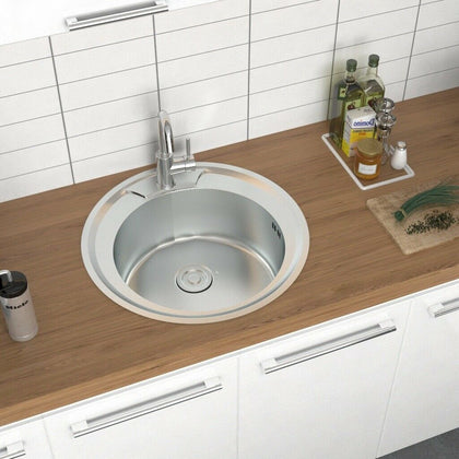 Modern Kitchen Sink Round Stainless Steel Single Bowl With Waste Plumbing Kit