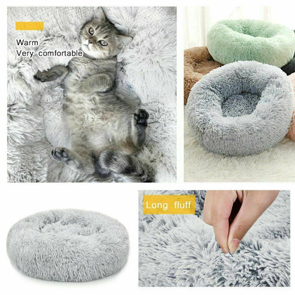 Large Dog Bed Pet Cat Calming Comfy Shag Fluffy Warm Bed Nest Mattress Donut Pad