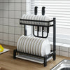 2 Tier KItchen Dish Drainer Cutlery Cup Plates Knives Holder Sink Rack Drip Tray