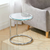 Small Coffee Table Round Tempered Glass Sofa Side End Table C-Shape Chrome Stand