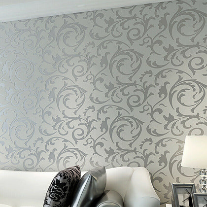 Silver Grey Chic 3D Patterned Embossed Wallpaper Non-woven Bedroom Wall Decorate