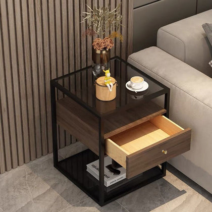 Tall Tempered Glass End Table Side Coffee Table Home Bedside Nightstand Cabinet