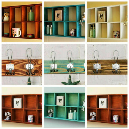 Rustic Wooden Wall Shelves Storage Compartment Shelving Vintage Cubes Coat Hook