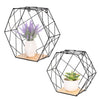 2x Hexagon Wall Shelf Unit Wooden & Black Metal Wall Mounted Decorative Shelving