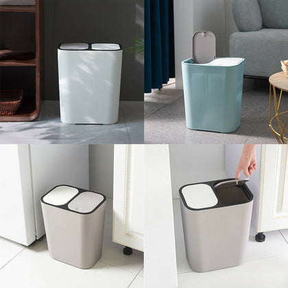 Recycling Waste Bin Rubbish Plastic Disposal Trash Can Dustbin 12L 2-Compartment