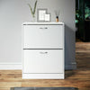 2 Drawer Shoe Cabinet Footwear Rack Storage Wooden Cupboard Unit White