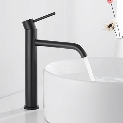 Bathroom Basin Mixer Taps Single Lever Tall Counter Faucet Black Brushed Tap