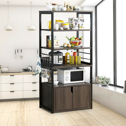 Black Walnut Storage Shelf 5 Open Shelve & 1 Cupboard For Maximize Storage Space