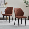 2Pcs Dining Chair Faux Leather Metal Legs Upholstered Chairs Brown Dining Room