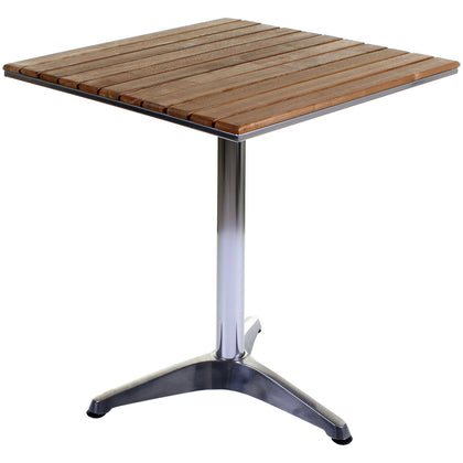Bistro Table Aluminium Chrome & Wood Square Outdoor Garden Patio Cafe Furniture