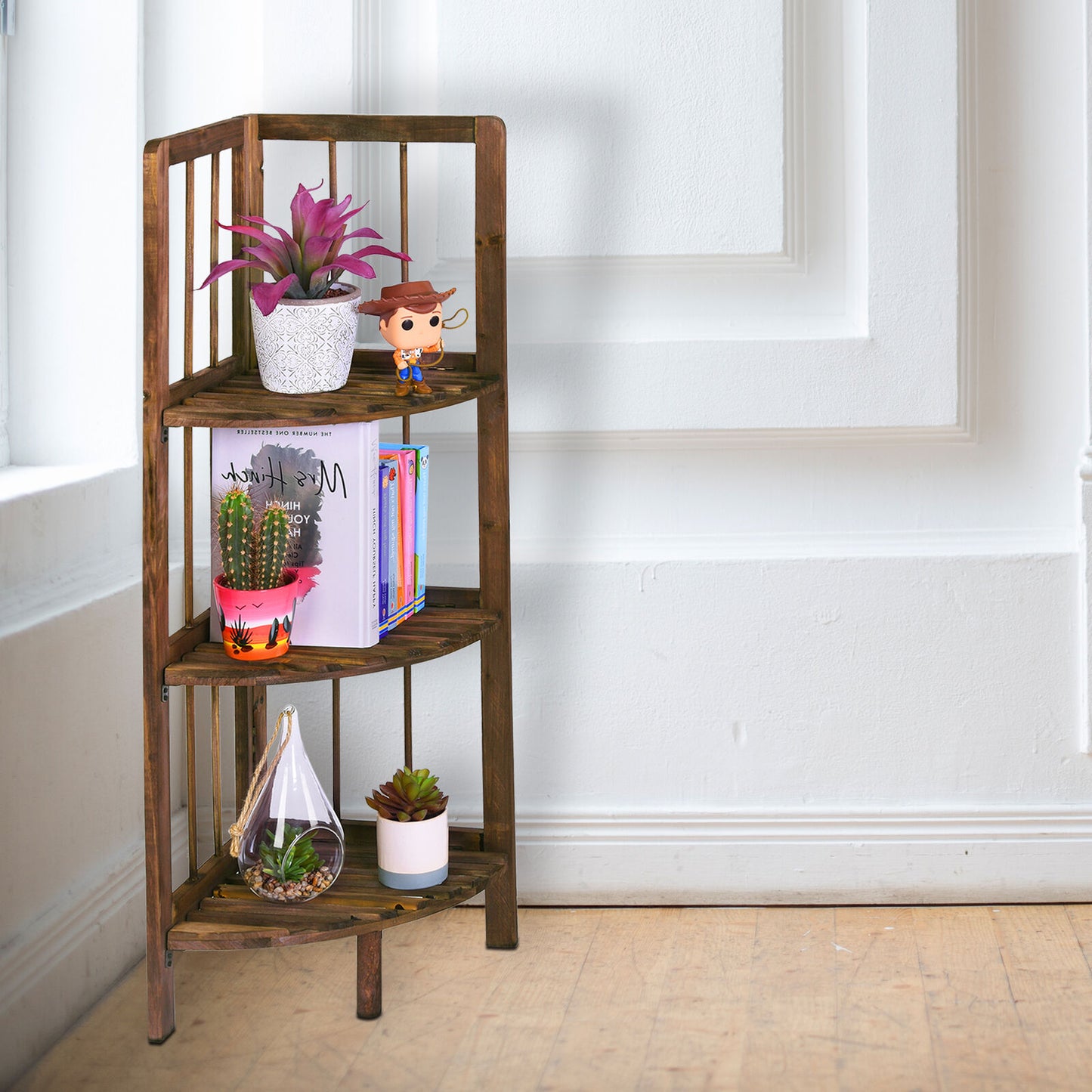 Corner Shelf/Shelving Rack Unit Display Stand Decoration Plants Natural Wood