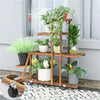 5 Tier Pine Wood Ladder Plant Stand Flower Planter Rack with 4 Lockable Wheels O