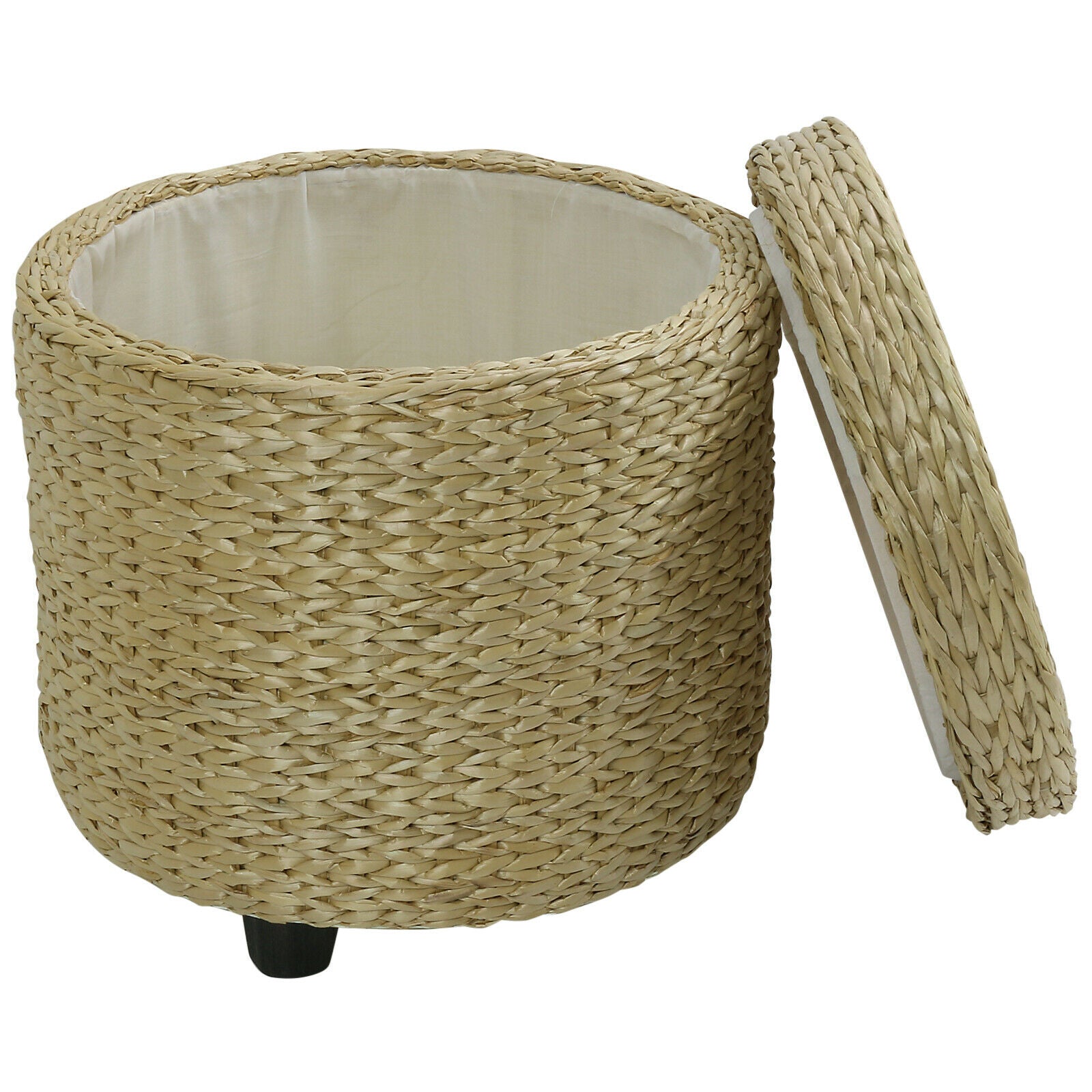 ROUND STORAGE OTTOMAN STOOL/SIDE TABLE SEAT WOVEN WICKER RATTAN STYLE FURNITURE