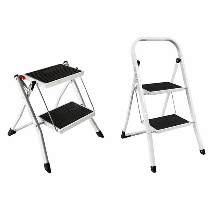 2 Step Ladder Stool Safety Anti Slip Rubber Mat Tread Steel Folding Frame DIY