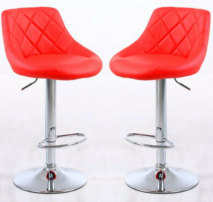 2 × RED Bar Stools Leather Chairs Breakfast Chairs Swivel Gas Lift Kitchen