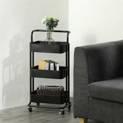 Mobile Kitchen Trolley Cart Rolling 3 Tier Storage Rack Metal Frame Stand Wheels
