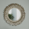 Large Wall Mountable Round Feather Mirror Antique Silver Living Room Bedroom