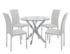 Glass Round Dining Table Set And 4 White Chairs Faux Leather Modern Chrome Legs