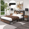 King Size Platform Bed Metal Slatted Support Bed Frame with Bookcase Headboard