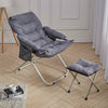 Folding Sleeper Chair with Stool Tufted Fabric Recliner Leisure Lounge Lazy Sofa