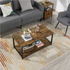Industrial Wood Coffee Table with Storage Shelf and Metal Frame for Living Room