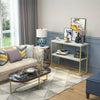 Narrow Console Table Marble Table Top with Gold Frame for Living Room