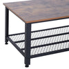 2-Tier Wooden Coffee Table Retro Industrial Style Side Desk Living Room
