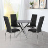 Modern Dining Room Furniture Glass Round Table & 4 Faux Leather High Back Chairs