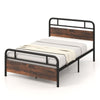 Double Size Bed Frame Platform Metal Slats Support Bed W/ Industrial Headboard