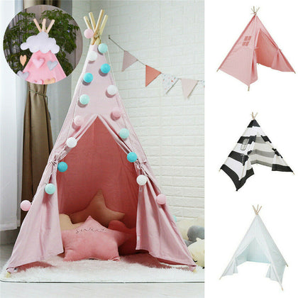 Large Kids Teepee Tent Wooden Playhouse Black White Pink Xmas Gift For Boy Girl