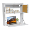 Wall Mounted Writing Table Foldable Computer Desk w/ LED Light Floating Cabinet