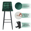 2X Green Velvet Bar Stools Breakfast Pub Chair With Footrest Modern 65 cm seat