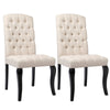2/4× Buttoned High Back Dining Chairs Linen Fabric Padded Kitchen Dinner Seat