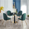 Round Dining Table with Four Green Velvet Chairs Set Kitchen 4-seater Furniture