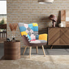 Upholstered Patchwork Armchair Padded Seat Wingback Chair Lounge Sofa Footstool