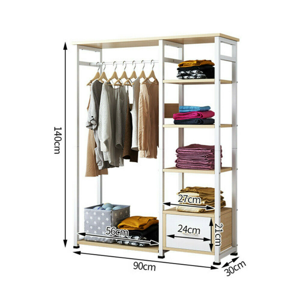 90cm Heavy Duty Open Wardrobe Clothes Rail Hanging Coat Stand Rack Shelf Black
