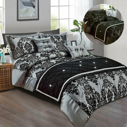 Luxury Damask Flock Duvet Cover 3 Piece Printed Bedding Set Double King Sizes