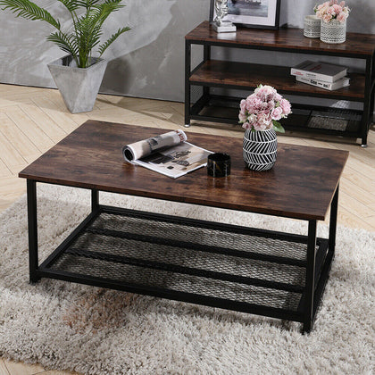Industrial Style Wooden Coffee Table Sofa Side End Table Metal Frame Living Room