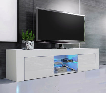130cm Modern TV Unit Cabinet TV Stand Matt Body & High Gloss Doors Led Light
