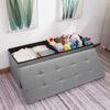 UK GREY LARGE LINEN FOLDING STORAGE OTTOMAN POUFFE SEAT FOOT STOOL STORAGE BOX