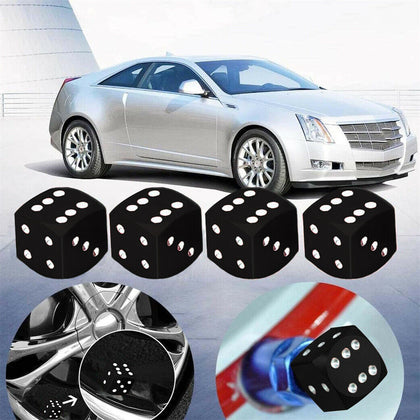 Set of 4 Dice Dust Caps Bikes Aluminum Wheel Motorbike Car Tyre Valve Caps Black