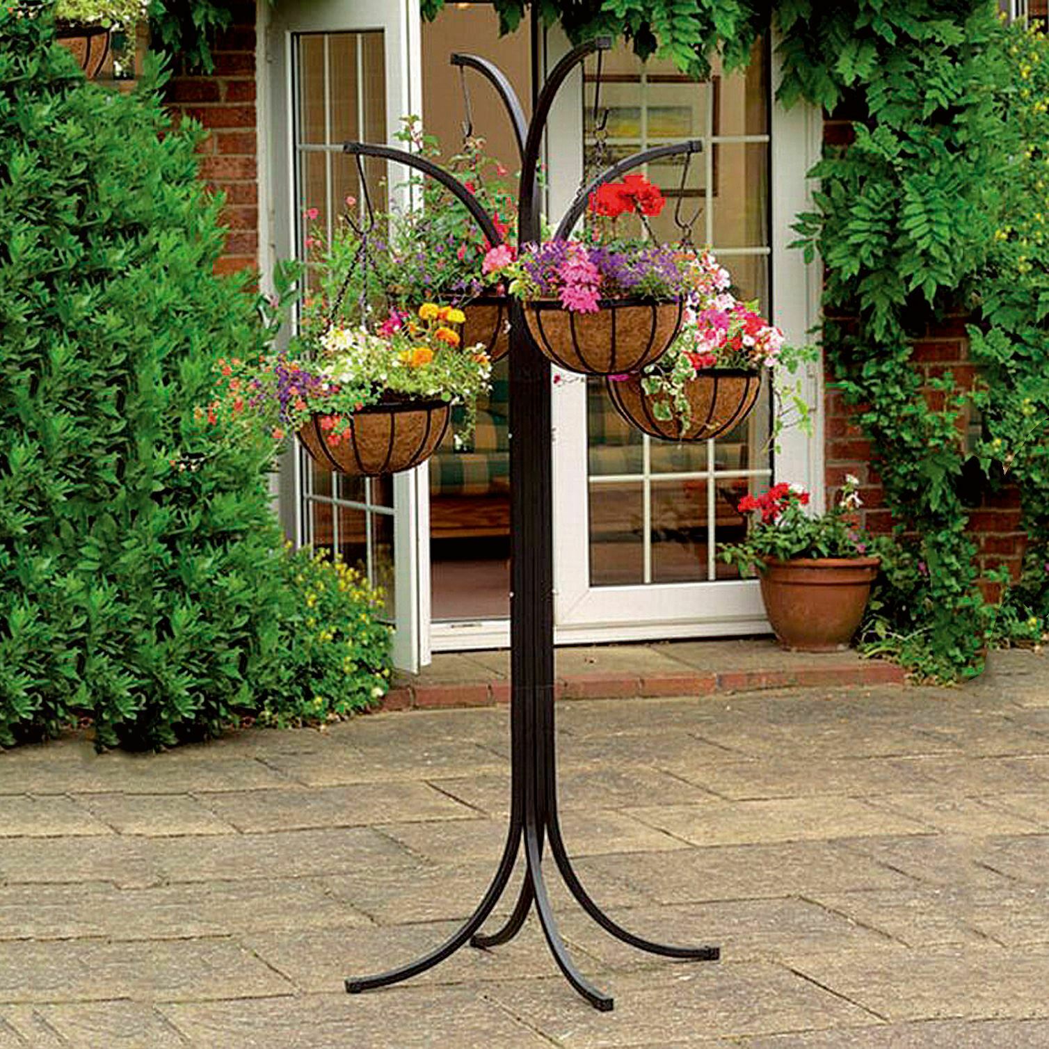 plant hanging arm 4 Arm Tree Cascade Hanging Basket Patio Stand Garden Plant Patio Plant – Quildinc