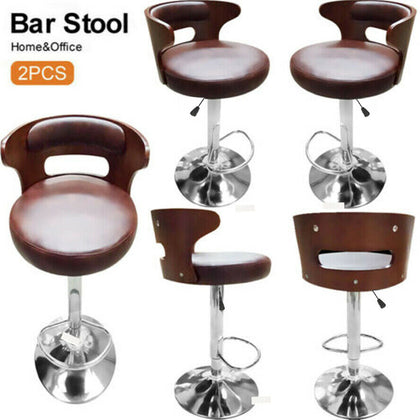 Bar Stools 2X Leather Swivel Bar Stools Gas Lift Rest Chairs Kitchen Breakfast