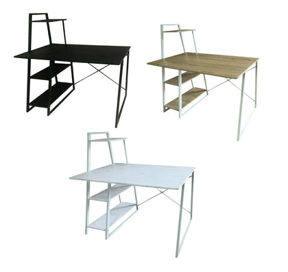 LARGE COMPUTER DESK WITH 4 TIER STORAGE SHELVES MULTI LEVEL WRITING STUDY TABLE