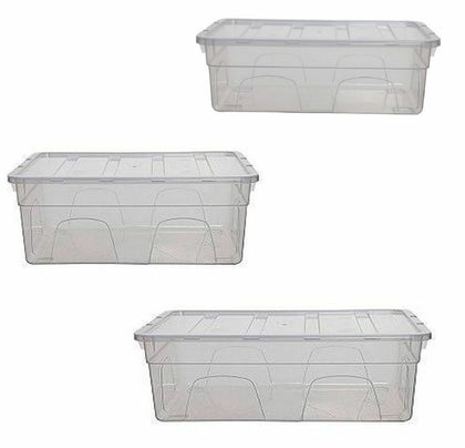 Whitefurze Clear Plastic Office Storage Box Container with Lid